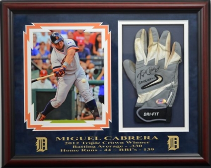 Miguel Cabrera Signed Game Used Batting Glove Framed Display